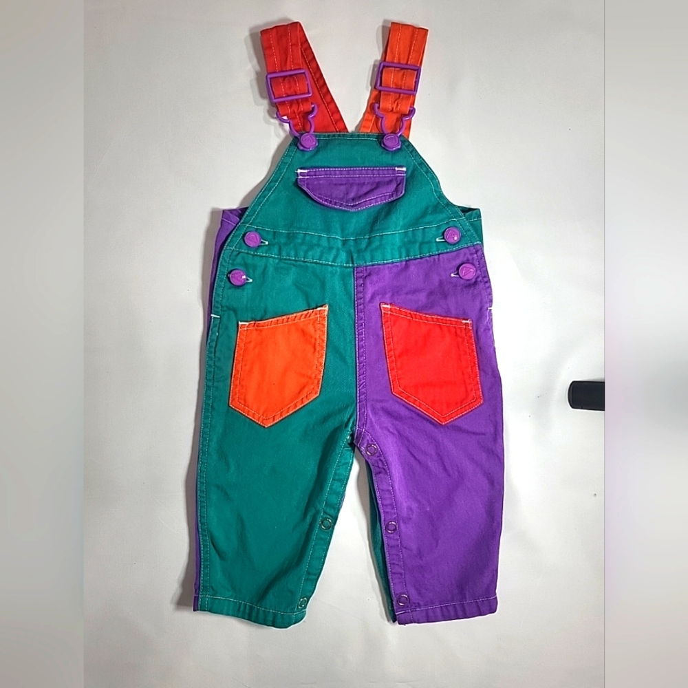 Vintage Jet Set Babies Color-blocked Overalls, Size 6M